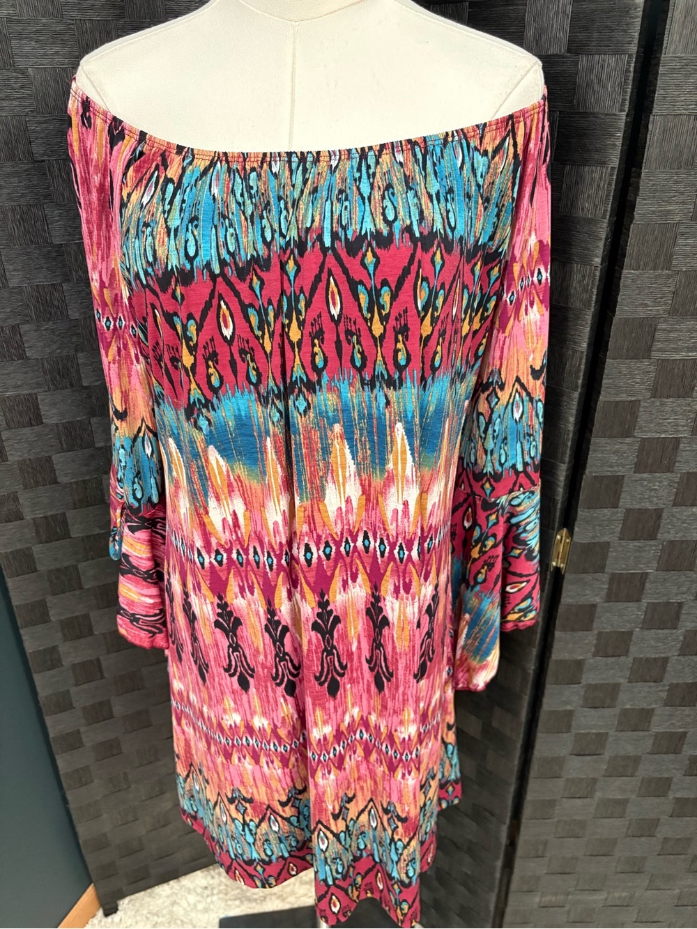 Tee For The Soul Boho Midi Hippie Swing Dress Bell Sleeves